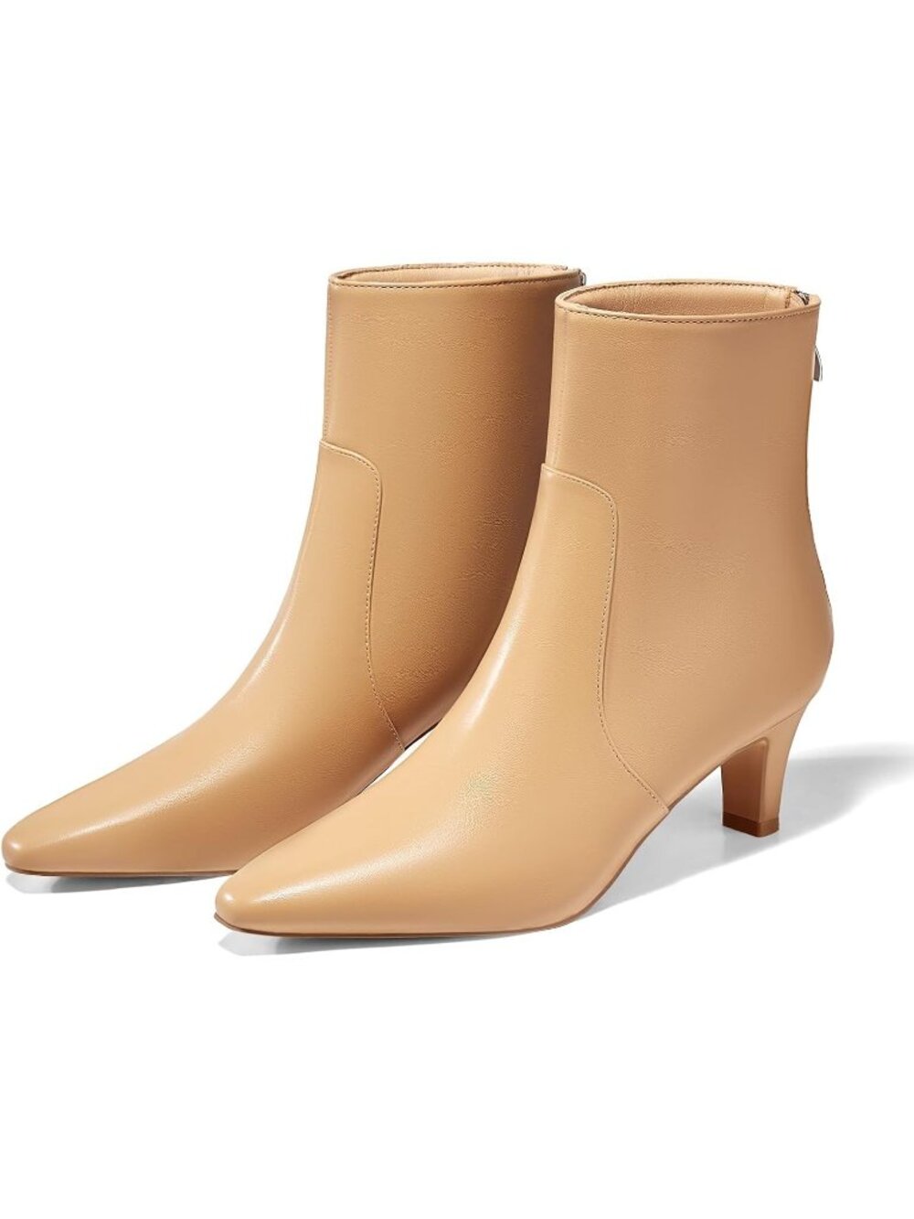 Women's Khaki Square Pointed Toe Zipper Low Kitten Heel Short Ankle Booties